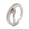 Clear Cubic Zirconia Heart Skeleton Key Charm Open Cuff Ring RJEW-F124-03P-1