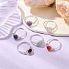 Round Natural Amethyst/Green Aventurine/Carnelian/Rose Quartz/Tiger Eye/Lapis Lazuli Braided Finger Ring RJEW-JR00743-01-6