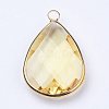 Golden Tone Brass Glass Teardrop Pendants X-GLAA-M006-A-18G-2