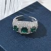 Brass Micro Pave Cubic Zirconia Cuff Open Rings for Women RJEW-L343-13P-04-2