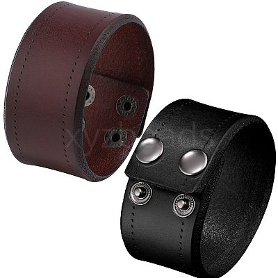 2Pcs 2 Colors Flat Sided Cowhide Leather Cord Bracelets BJEW-CL0001-58-1