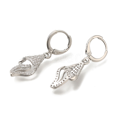 Rack Plating Shell Shape Brass Micro Pave Clear Cubic Zirconia Hoop Earrings EJEW-H016-38P-1