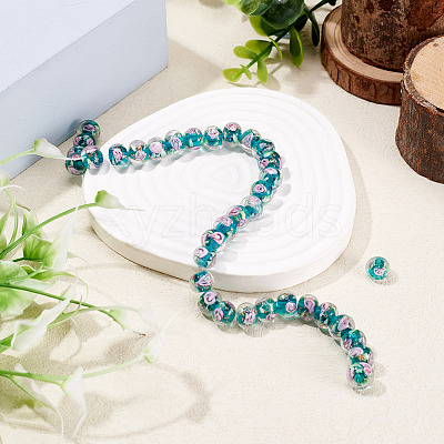 1 Strand Handmade Lampwork Inner Flower Rondelle Beads Strands LAMP-TA0002-72F-1