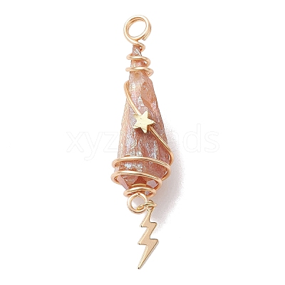 3Pcs 3 Styles Electroplated Natural Quartz Crystal Copper Wire Wrapped Pendants PALLOY-JF02586-07-1