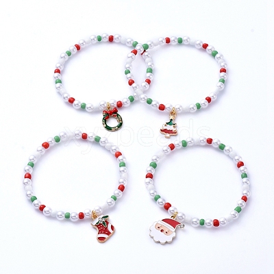 Christmas Theme Stretch Charm Bracelets BJEW-JB05239-M-1
