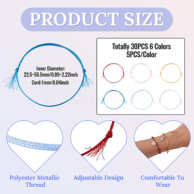 30Pcs 6 Colors Polyester Braided Cord Bracelet Making AJEW-TA00047-1