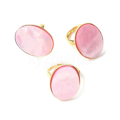 Oval Dyed Natural Shell Rings KK-P305-12G-1
