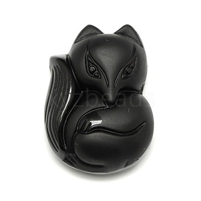 Fox Shaped Natural Obsidian Cameo Pendants G-F081-01-1