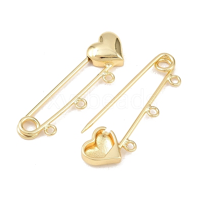 Heart Brass Brooch Findings KK-Z132-01G-01-1
