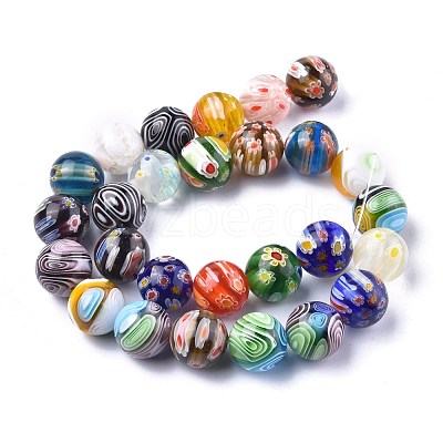 Round Handmade Millefiori Glass Beads Strands LK-R004-99-1