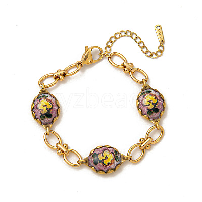 304 Stainless Steel Enamel Link Bracelets for Women WGE16A1-01-1
