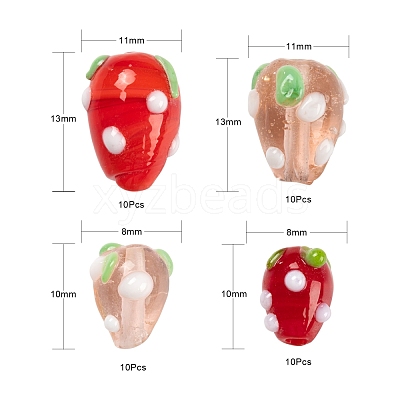 40Pcs Handmade Lampwork 3D Strawberry Beads LAMP-LS0001-10-1