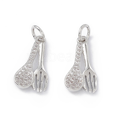 Rack Plating Eco-friendly Brass Micro Pave Clear Cubic Zirconia Tableware Pendants KK-B065-11P-1