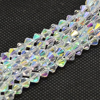 Imitate Austrian Crystal Electroplate Bicone Glass Bead Strands GLAA-F029-4x4mm-A01-1