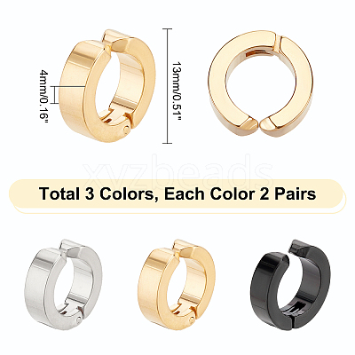 6 Pairs 3 Colors Ion Plating(IP) 304 Stainless Steel Cuff Earrings EJEW-UN0001-92-1