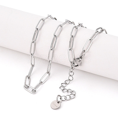 304 Stainless Steel Paperclip Chain Necklace NJEW-D045-14P-02-1