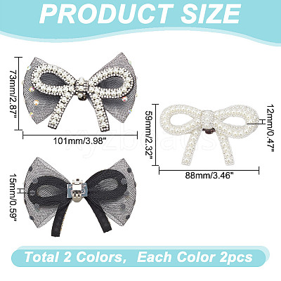 4Pcs 2 Styles Bowknot Polyester Rhinestone Shoe Decorations AJEW-HY0001-79-1