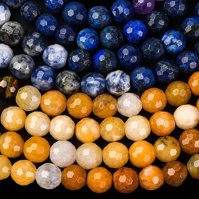 Chakra Theme Natural Red Rainbow Jasper & Yellow Aventurine & Tiger Eye & Green Aventurine & Blue Spot Stone & Lapis Lazuli & Amethyst Beads Strands G-F668-14-6mm-1