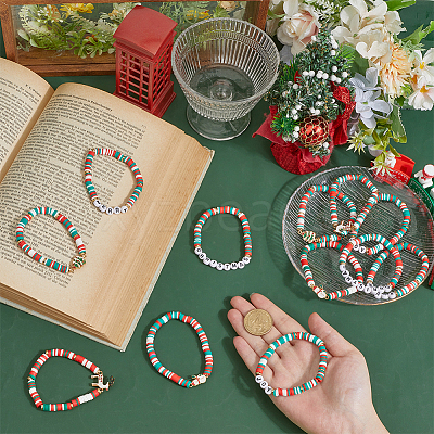 12Pcs 2 Sets Christmas Theme Polymer Clay Heishi Beaded Stretch Bracelets BJEW-ME0001-17A-1