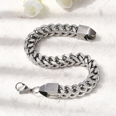 201 Stainless Steel Curb Chain Bracelets for Men STAS-T077-09P-1