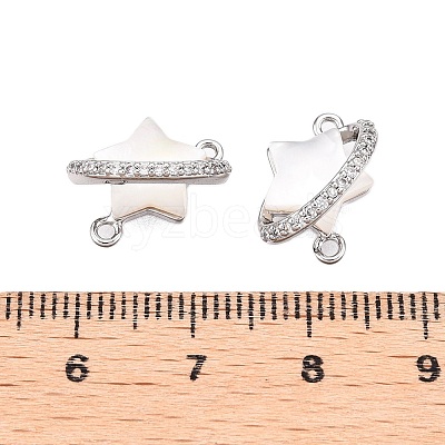 Brass Micro Pave Clear Cubic Zirconia Star Connector Charms KK-B102-27P-1