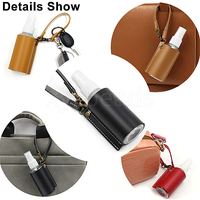 5Pcs 5 Colors Plastic Hand Sanitizer Bottle with PU Leather Cover KEYC-WR0001-34-1