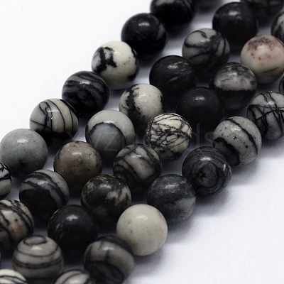 Natural Black Silk Stone/Netstone Beads Strands G-I199-11-10mm-1