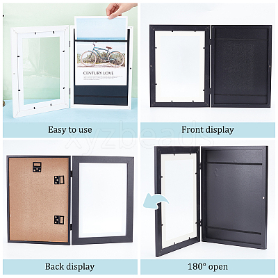 2 Sets 2 Colors Rectangle Wood Photo Frames with Hanging Hook DIY-GA0005-70-1