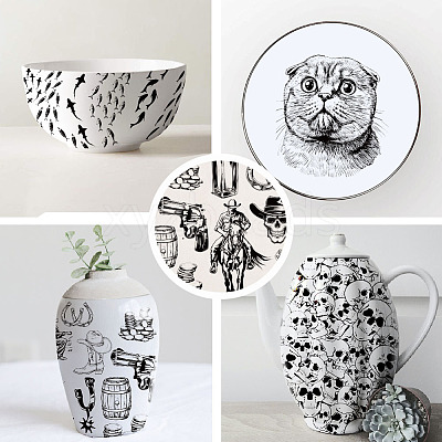6Pcs 6 Styles Paper Ceramic Decals DIY-SD0002-07E-1