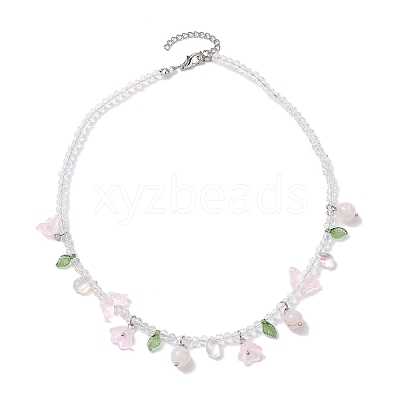 Glass with Rose Quartz Beaded Necklaces NJEW-JN04680-02-1