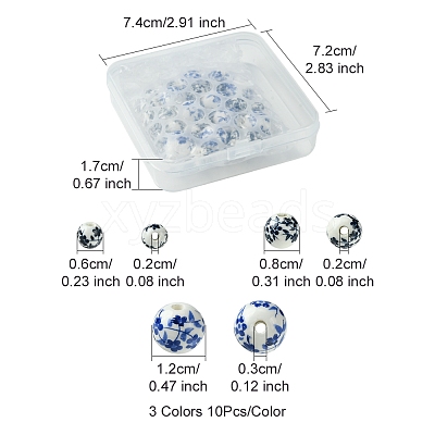 30Pcs 3 Styles Floral Printed Porcelain Beads PORC-FS0001-05-1