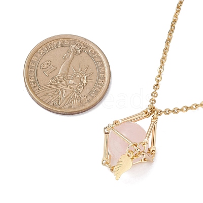 Brass Macrame Pouch Natural Rose Quartz Inside & 304 Stainless Steel Pendant Necklaces for Women NJEW-JN05607-02-1