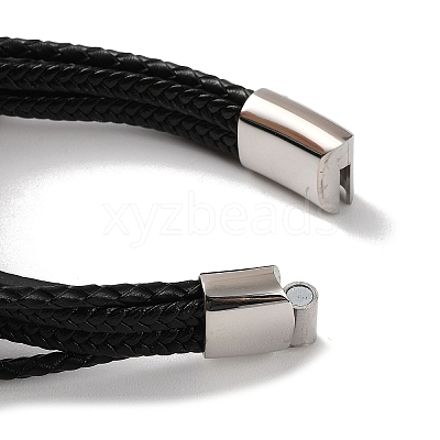 Men's Braided Black PU Leather Cord Multi-Strand Bracelets BJEW-K243-11P-1