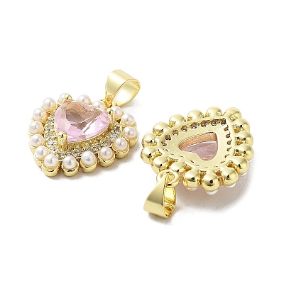 Rack Plating Heart Brass Micro Pave Cubic Zirconia Pendants KK-E102-29G-1