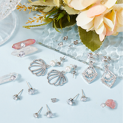 30Pcs 3 Styles Clear Cubic Zirconia Stud Earring Findings EJEW-BBC0001-28-1