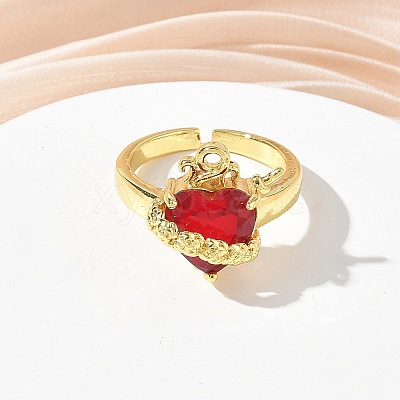 Brass & Glass Cuff Open Rings for Women KK-CBA760A-01A-G-1