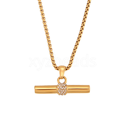 304 Stainless Steel Rhinestone T Bar Pendant Necklaces for Women WGEAECE-02-1