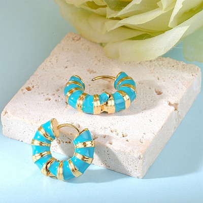 Enamel Striped Thick Hoop Earrings JE1110B-1