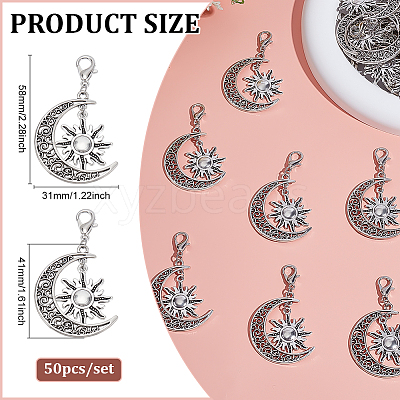 50Pcs Alloy Moon with Sun Pendant Decorations HJEW-ME00082-1