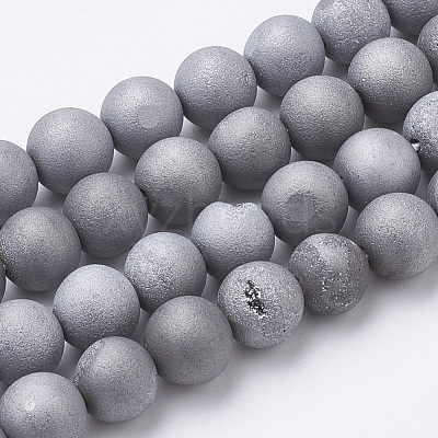 Electroplate Natural Druzy Geode Weathered Agate Beads Strands G-S284-10mm-07-1