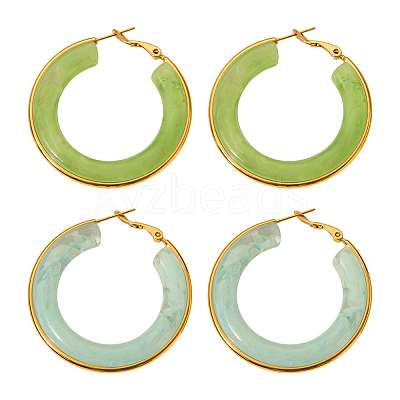 2Pairs 2 Colors Stainless Steel Fever Hoop Earrings EJEW-GO0001-11-1