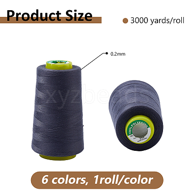 6Rolls 6 Colors Polyester Machine Embroidery Threads SENE-DC0001-02-1