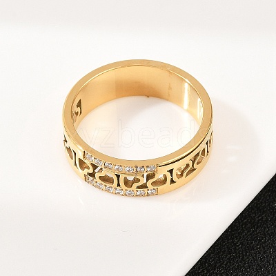 304 Stainless Steel Micro Pave Cubic Zirconia Finger Rings for Women RJEW-K315-02G-1