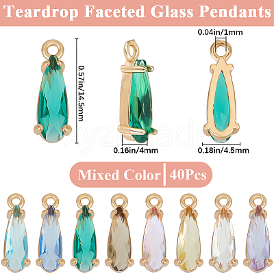 40Pcs Faceted Glass Pendants GLAA-BBC0001-05-1