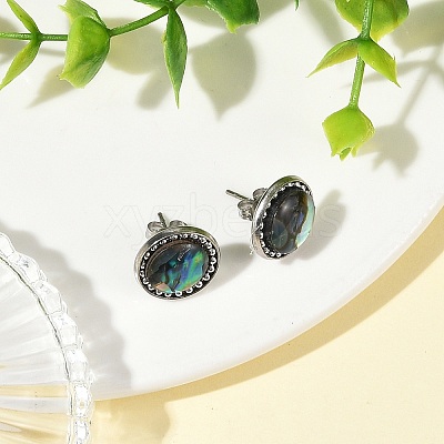 Paua Shell & Brass Stud Earrings for Women EJEW-JE07472-02-1