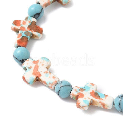 5Pcs 5 Colors Baking Paint Synthetic Turquoise Cross & Round Beads Stretch Bracelets for Men Women BJEW-JB12341-1