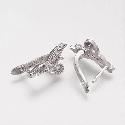 Brass Micro Pave Cubic Zirconia Hoop Earring Findings with Latch Back Closure ZIRC-F052-08P-1