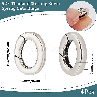 4Pcs 925 Thailand Sterling Silver Spring Gate Rings STER-SC0001-34-1
