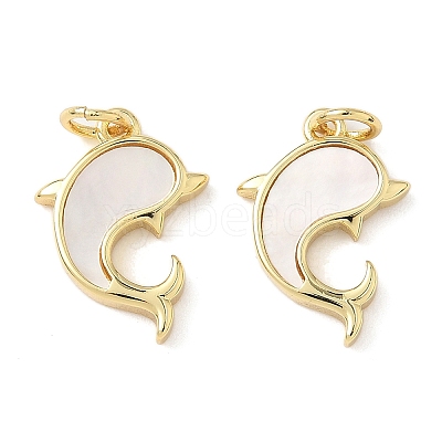 Brass Pave Natural Shell Pendants KK-L239-029G-1