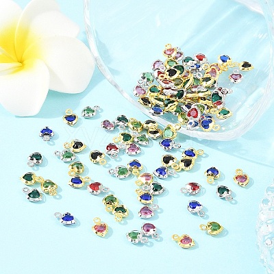 50Pcs 5 Colors Heart Rack Plating Brass Glass Charms KK-YW0004-09G-1